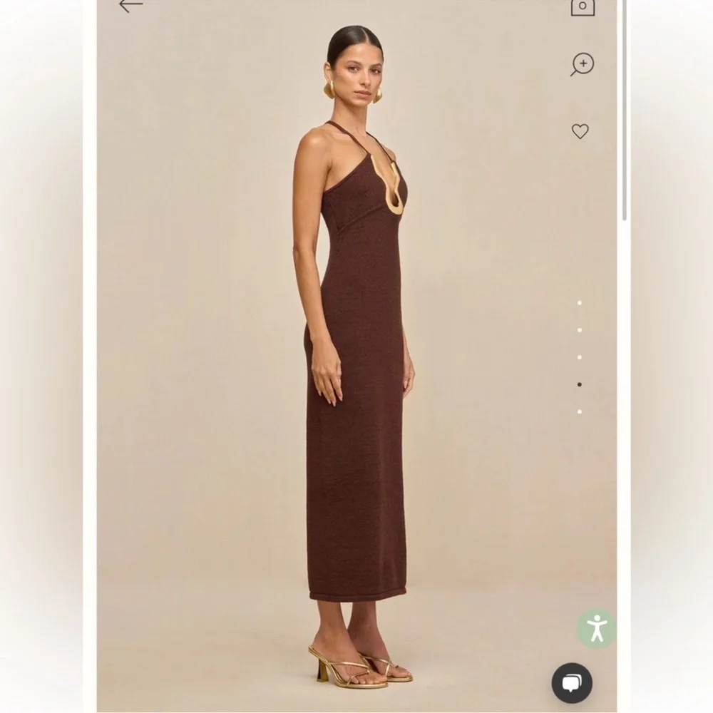 Cult Gaia Valma Halter Midi Dress with gold hardware Trim - Picture 3 of 11
